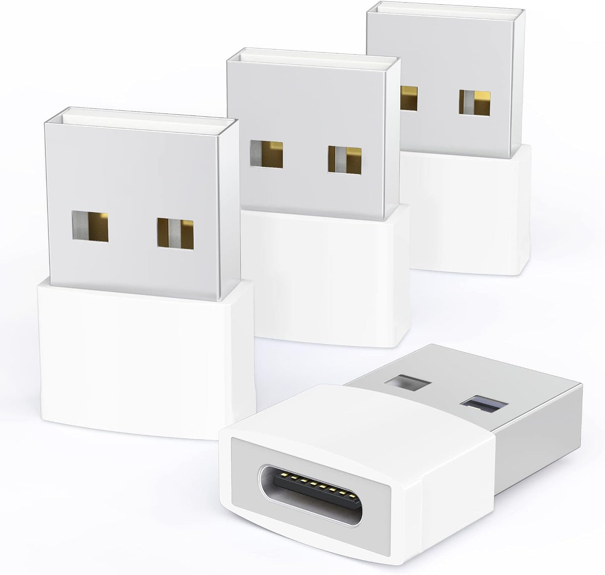 Syntech USB - USB C Adaptörü 4 Paket, Tip C Dişi - USB Erkek Dönüştürücü Güç Şarj Kablosu Adaptörü MagSafe Apple Watch Serisi 10/SE/Ultra 2 iPhone 17 E Air Pro Max AirPods Pro ile Uyumlu, Beyaz