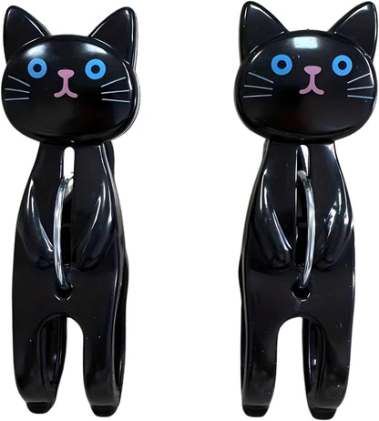 Siyah Kedi Şekilli Plaj Havlusu Mandalı, Plastik, Güçlü Tutuşlu, 2'li Set