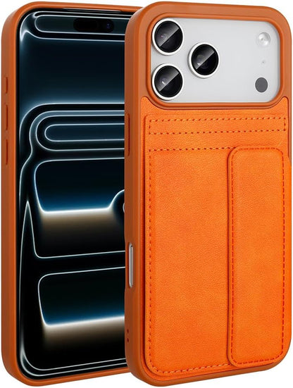 İphone 17 Pro Max İle Uyumlu Yüksek Kalite Deri Kartlıklı Sevilla Kartlık Hazneli Şık Telefon Kılıfı-Turuncu