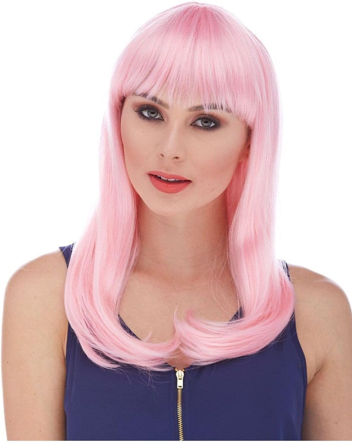 Soft Pembe Uzun Düz Parti Peruğu, Tek Ebat, SMR-D036-E074avnmustran, Soft Pembe