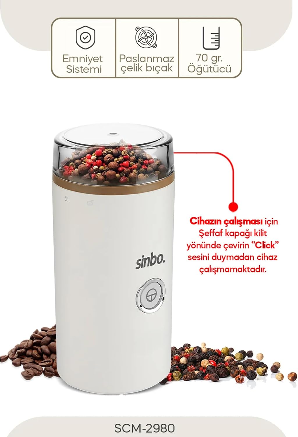 Sinbo SCM-2980 Kahve ve Baharat Öğütücü, Sinbo Kahve Öğütücü, Baharat Öğütücü