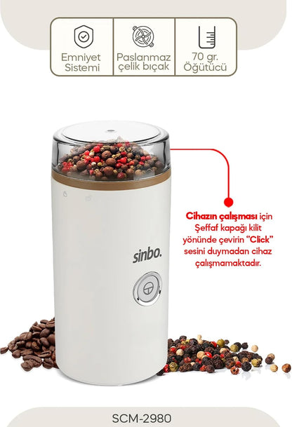 Sinbo SCM-2980 Kahve ve Baharat Öğütücü, Sinbo Kahve Öğütücü, Baharat Öğütücü