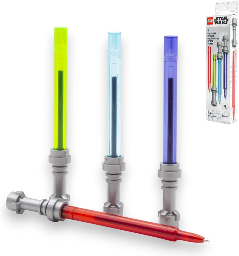 LEGO Star Wars ışın kılıcı jel kalem seti – 4 jel kalem, kırmızı, mavi, yeşil ve mor, ışın kılıcı tasarımlı, resmi taraftar ürünü, 6 yaşından büyük çocuklar için hediye