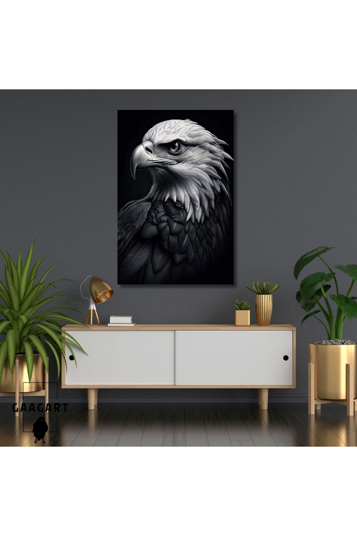 Gaagart Tekli Dikey Kanvas Duvar Tablosu Siyah Beyaz Yakın Çekim Yan Kartal Portesi, 60 X 90