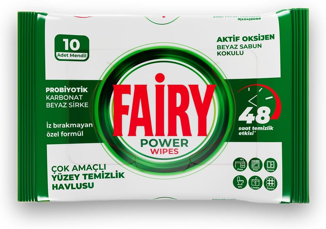 Power Wipes Yüzey Temizlik Havlusu 10 Yaprak | Beyaz Sabun | Beyaz Sirke & Karbonat