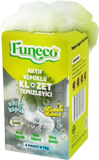 Klozet Tuvalet WC Temizleyici, 1 Kutuda 4 Paket (300g), Aktif Köpüklü, Doğa Dostu, Limon