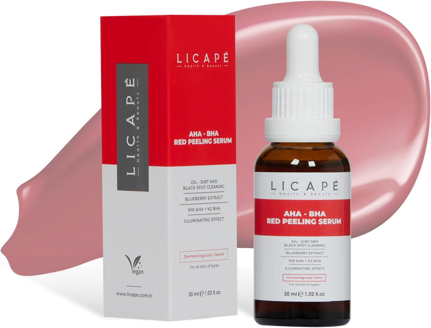 Licape%10 AHA +%2 BHA Red Peeling Serum – Cilt Canlandırıcı, Gözenek Arındırıcı ve Aydınlatıcı Peeling Serumu – Daha Pürüzsüz ve Eşit Tonlu Cilt – 30 ml