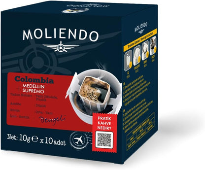 Moliendo Finest Coffee Colombia Medellin Supremo Pratik Filtre Kahve 10x10 g
