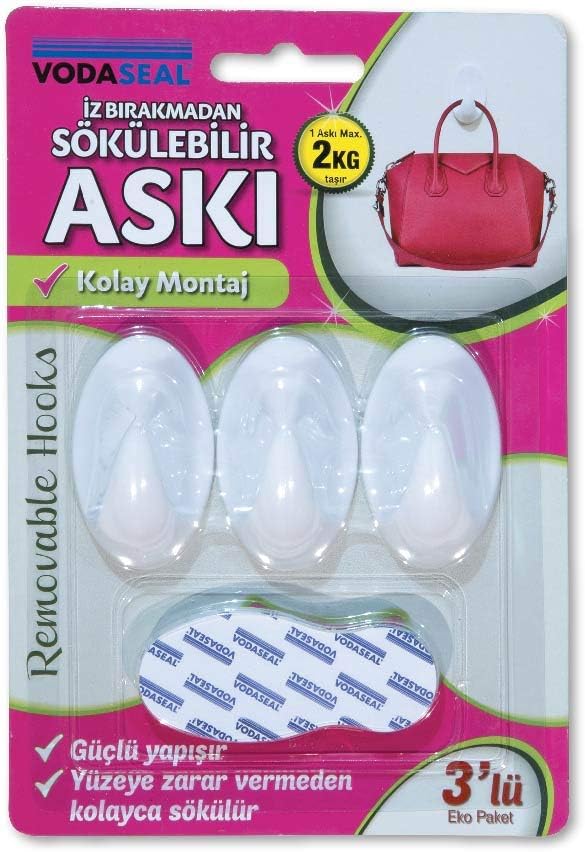 Vodaseal 53.01.054 3'Lü Beyaz Iz Bırakmayan Askı, Beyaz