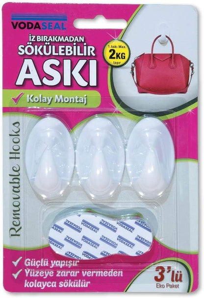 Vodaseal 53.01.054 3'Lü Beyaz Iz Bırakmayan Askı, Beyaz