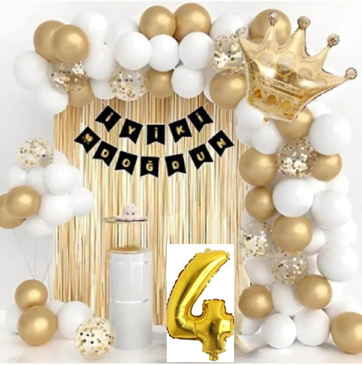 Bkmc Kral Taçlı Yaş Folyolu Doğum Günü Gold Beyaz Balon Seti bmcNM846