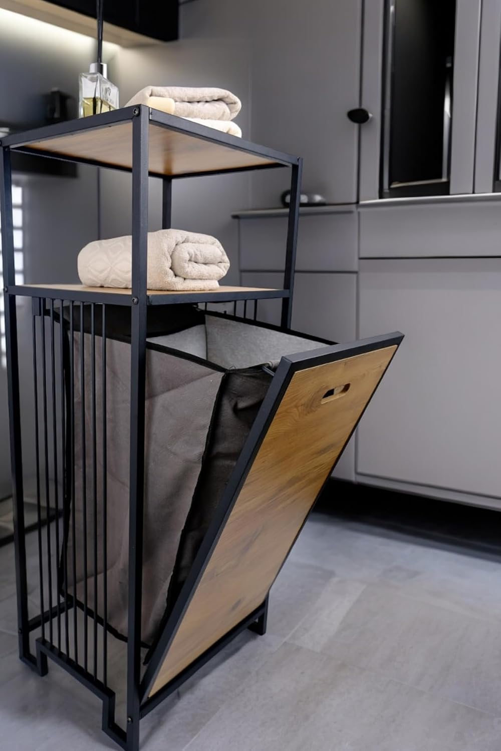 Digithome Metal Kirli Sepetli 2 Raflı Çok Amaçlı Banyo Düzenleyici Raf Organizer Siyah – MRS-003 C1-1-369