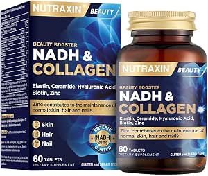Nutraxin NADH & Collagen | Tip I-III Kolajen + NADH + Hyaluronik Asit | Cilt, Saç, Tırnak ve Enerji | 60 Tablet