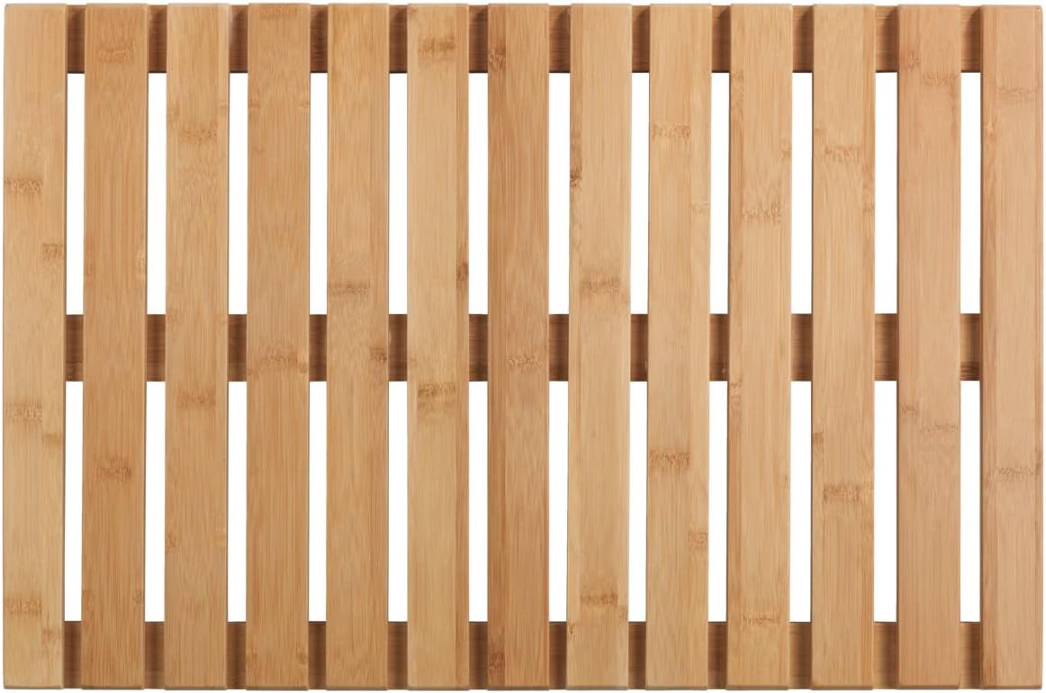 WENKO Küvet Matı İç ve Dış Mekan Bambu 40 x 60 cm Banyo Matı, Duş Matı, Küvet Matı, Kaymaz Tabanlı Havuz Matı Doğal