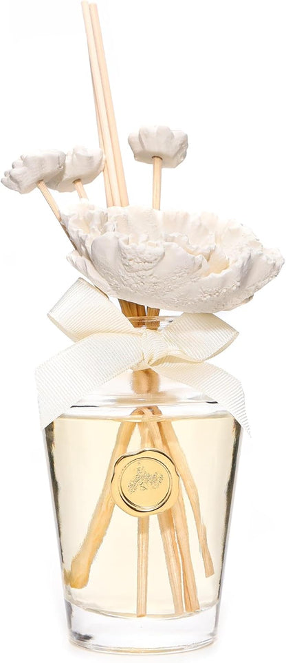 130 ml Ekru Çiçek Seramik Taş Bambu Çubuklu Black Vanilya Oda Kokusu