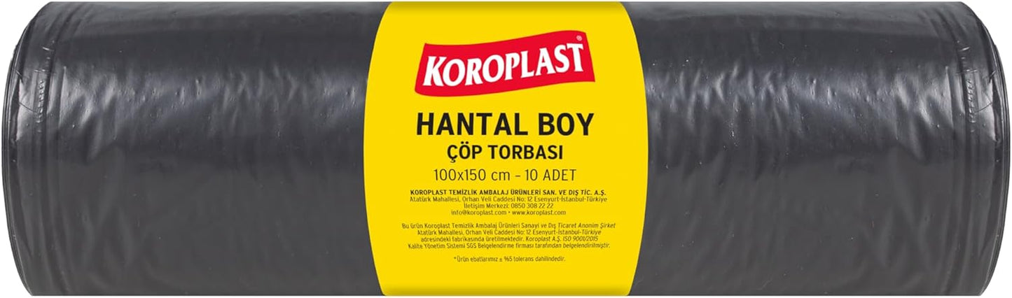 Endüstriyel Hantal Boy Siyah Çöp Poşeti 10'lu 100x150 cm, Yırtılmaz & Sızdırmaz, Çift Katlı, Geri Dönüştürülebilir Çöp Torbası, Fabrika, Depo, İnşaat, Otel, Restoran, Hastane, Atölye