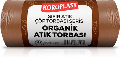 Organik Atıklar Çöp Torbası 10'lu 80×110 cm, Yırtlımaz&Sızdırmaz, Geniş Kapasite, Çift Katlı, Geri Dönüştürülebilir Çöp Poşeti, Mutfak, Bahçe, Restoran, Okul, Yurt, Piknik alanı, Kamp alanı
