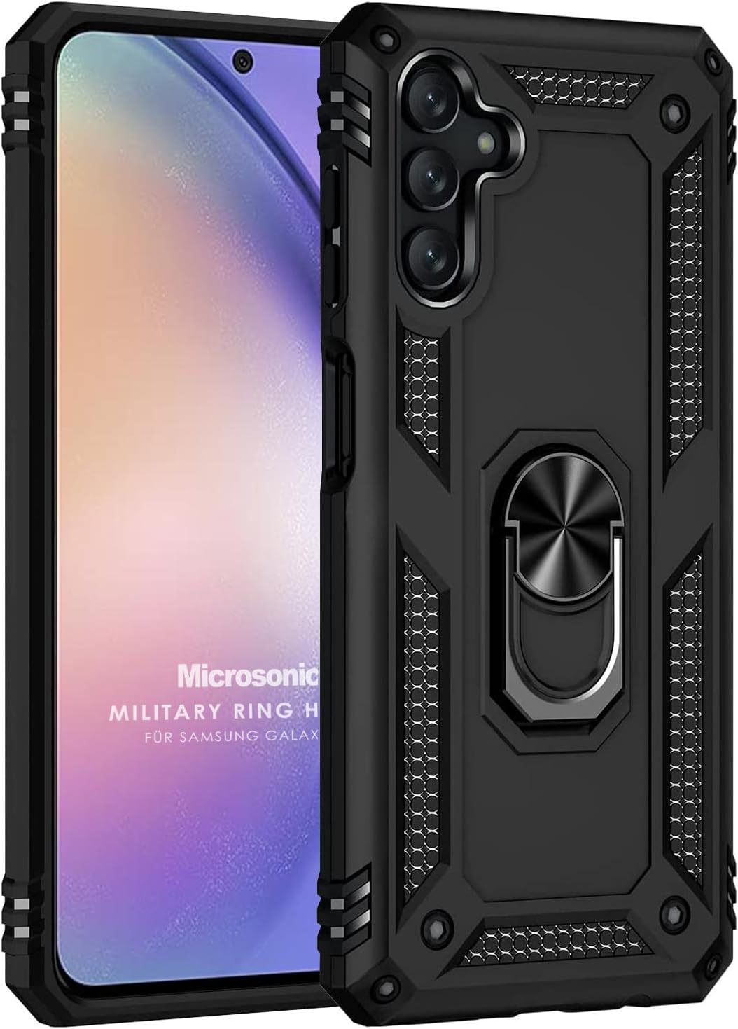 Galaxy A55 için Kılıf Military Ring Holder Siyah [Galaxy A55 ile Uyumlu Kılıf - Siyah]