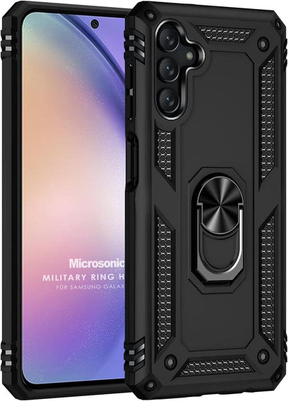Galaxy A55 için Kılıf Military Ring Holder Siyah [Galaxy A55 ile Uyumlu Kılıf - Siyah]