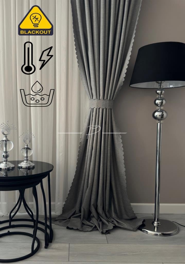 %100 Karartma Blackout Sıvama Keten Ultrasonik Kesim Fon Perde 2 Renk Seçeneği 250 X 270 GRİ