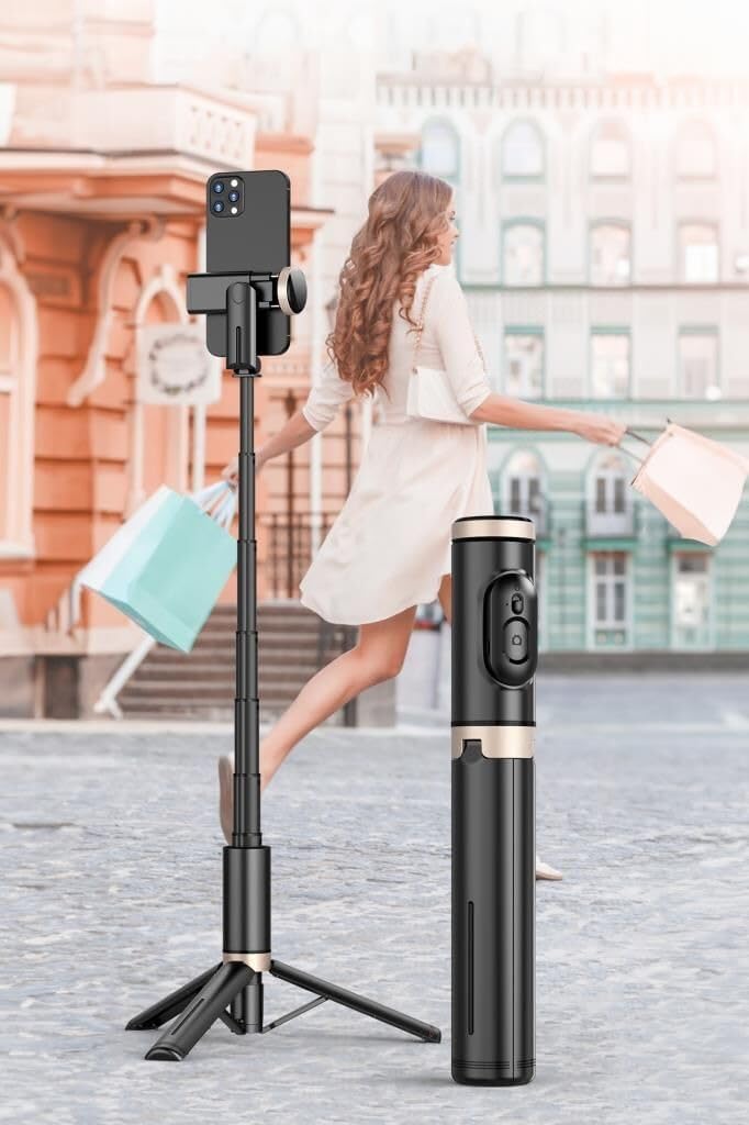 Selfie Stick Tripod – Kablosuz Bluetooth Uzaktan Kumandalı, 360° Döner Başlıklı, 215-730 mm Ayarlanabilir, iOS ve Android Uyumlu, Alüminyum Alaşımlı Hafif Taşınabilir Tripod | Q12