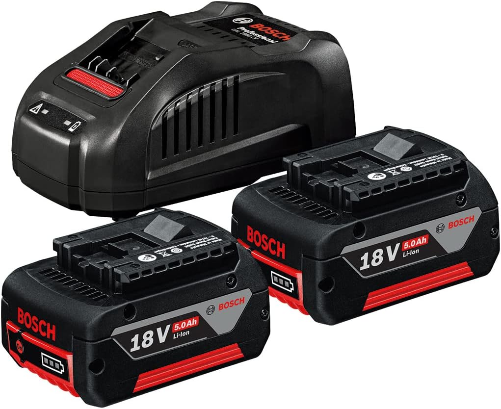 Bosch Professional 18 Volt Akü Şarj Cihazı Seti (2 x 5,0 Ah Li-Ion Akü + GAL 1880 CV Şarj Cihazı, Karton kutuda)