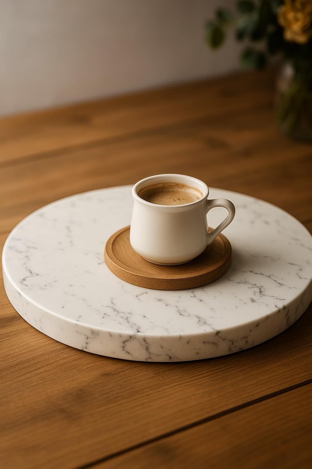 Handcrafted White Marble Round Serving Board – Natural Stone Cheeseboard, Elegant Charcuterie Platter, Pastry & Dessert Display – Non-Porous, Cool Surface for Kitchen & Dining Decor