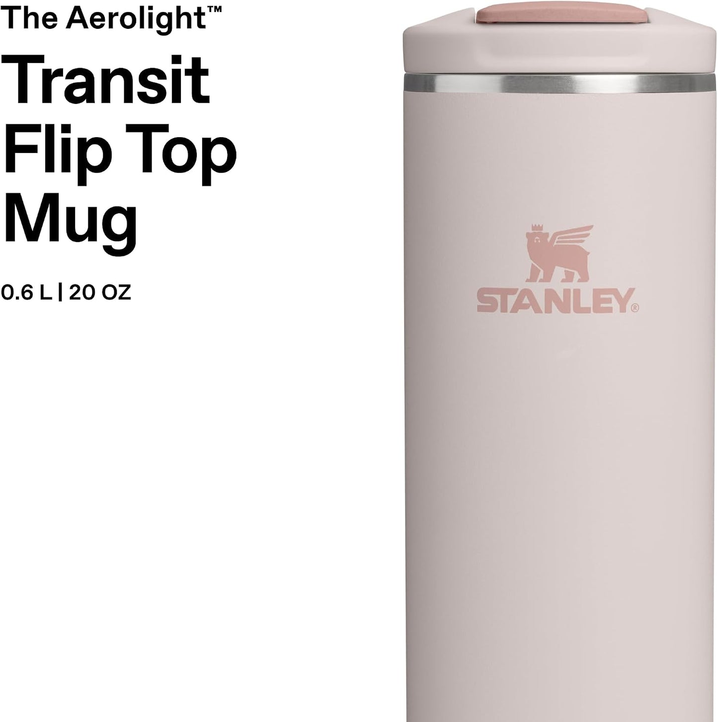 STANLEY The Transit FlipTop Mug Termos 0.60 Litre - Pembe Kuvars (Rose Quartz) | Paslanmaz Çelik