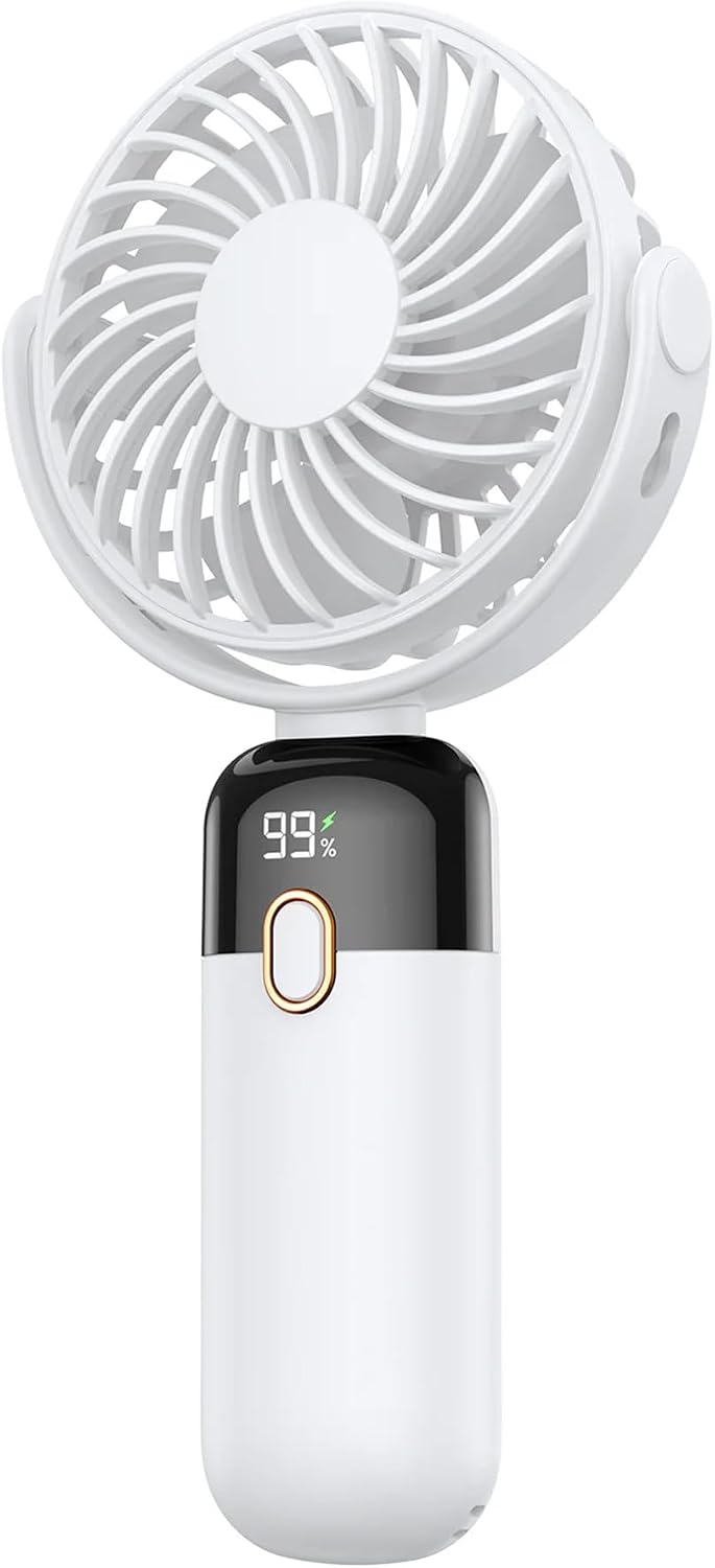 Warmco K70 Taşınabilir Şarjlı El Vantilatörü 2400mAh 360° Döner Başlıklı Standlı Dijital Ekranlı Soğutucu Fan Beyaz