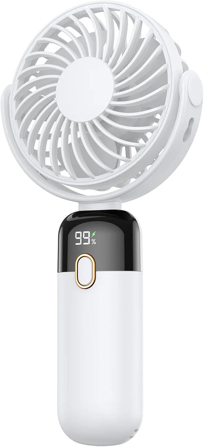 Warmco K70 Taşınabilir Şarjlı El Vantilatörü 2400mAh 360° Döner Başlıklı Standlı Dijital Ekranlı Soğutucu Fan Beyaz