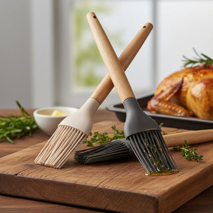 Bambu Saplı Silikon Fırça, Bambu Uzun Silikon Yağ ve Yumurta Fırçası 27cm 3 Renk Seçenekli (SİYAH)
