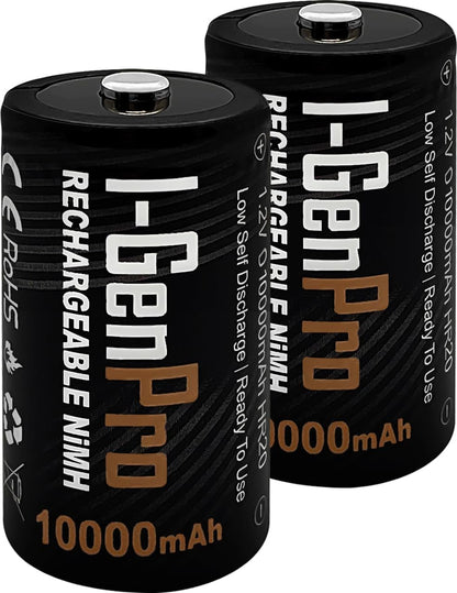 I-Gen Batteries Pro HR20 D Büyük Boy 10.000 mAh 1.2 V Ni-Mh Şarj Edilebilir D Boy Pil (D Boy, Adet, 2)