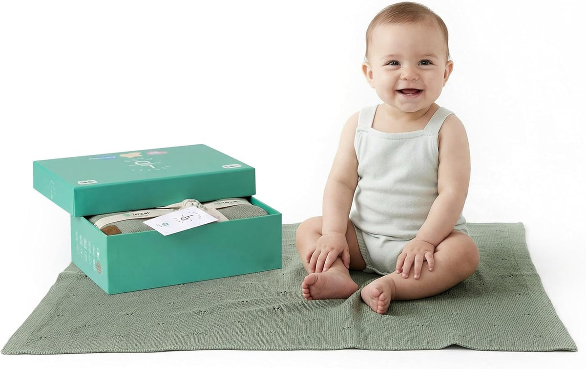 Little Dedi Pointelle%100 Tencel Bebek Battaniyesi 76,2 x 101,6 cm, Yeşil, Oeko-Tex Sertifikalı, İpeksi Yumuşak Örgü, Termal Düzenleyici Kundak ve Yenidoğan Battaniyesi