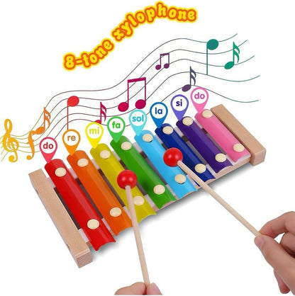 Circle Toys Eğitici Ahşap Ksilofon – 8 Tonlu Renkli Müzik Oyuncağı
