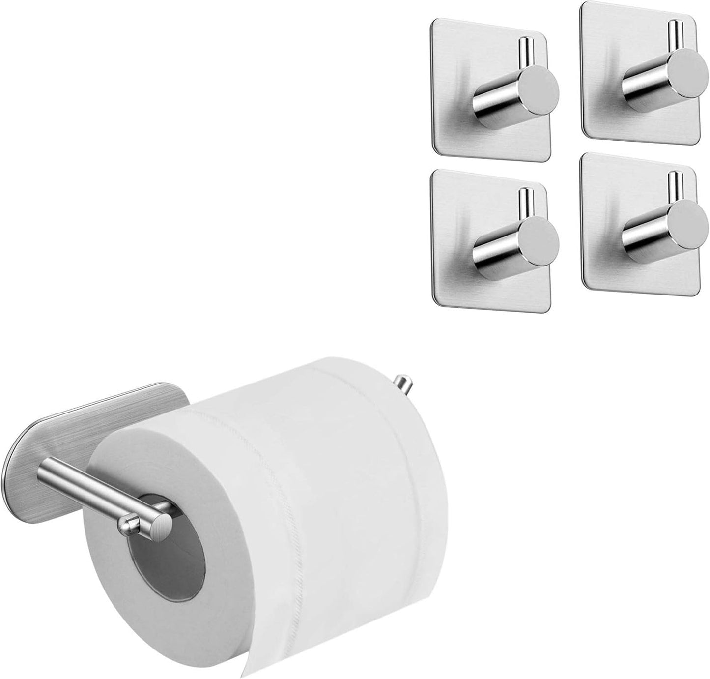 DELTAHOME Paslanmaz Çelik Set Tuvalet Kağıtlığı ve 4 Adet Havluluk - Yapışkan Bant Sistem