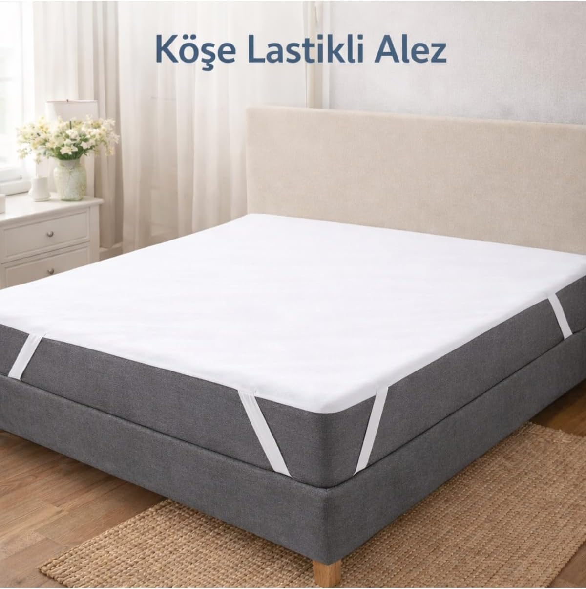 Ezgi Köşe Lastikli Alez, 160 x 200 cm, Beyaz, Sıvı Geçirmez, Terletmeyen