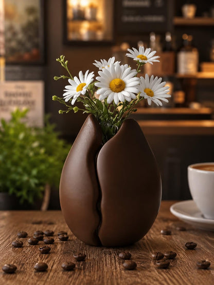 Kahve Çekirdeği Tasarımlı Dekoratif Vazo, Kahverengi, Mat Finish, 15 cm Yükseklik, 10 cm Genişlik, Modern Masaüstü Dekorasyon Objesi | PLA 3D Baskı