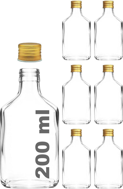 200 cc Kapaklı Cold Brew Şişesi 200 ml Yassı Soğuk Kahve Cam Şişe 6 Adet (Altın/Gold (Metal))