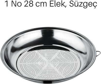 1 No 28cm Klasik Süzgeç, Kevgir Seti Paslanmaz Çelik Salça Kevgiri, Elek