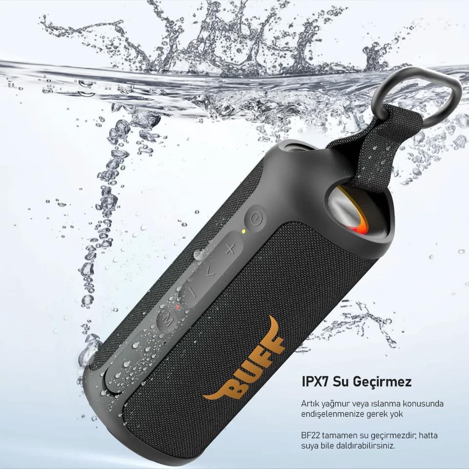 Buff BF22 Taşınabilir IPX7 Su Geçirmez RGB Işıklı Kablosuz Bluetooth Hoparlör