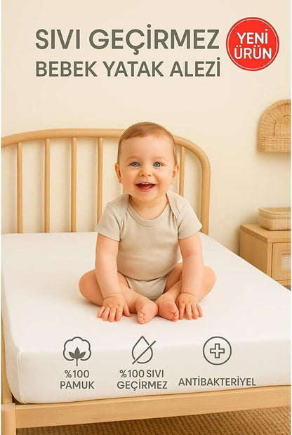 %100 Pamuklu Sıvı Geçirmez Bebek Alezi Yatak Koruyucu Bebek Çocuk Park Beşik Kreş Anaokulu Alezi (60 x 120)