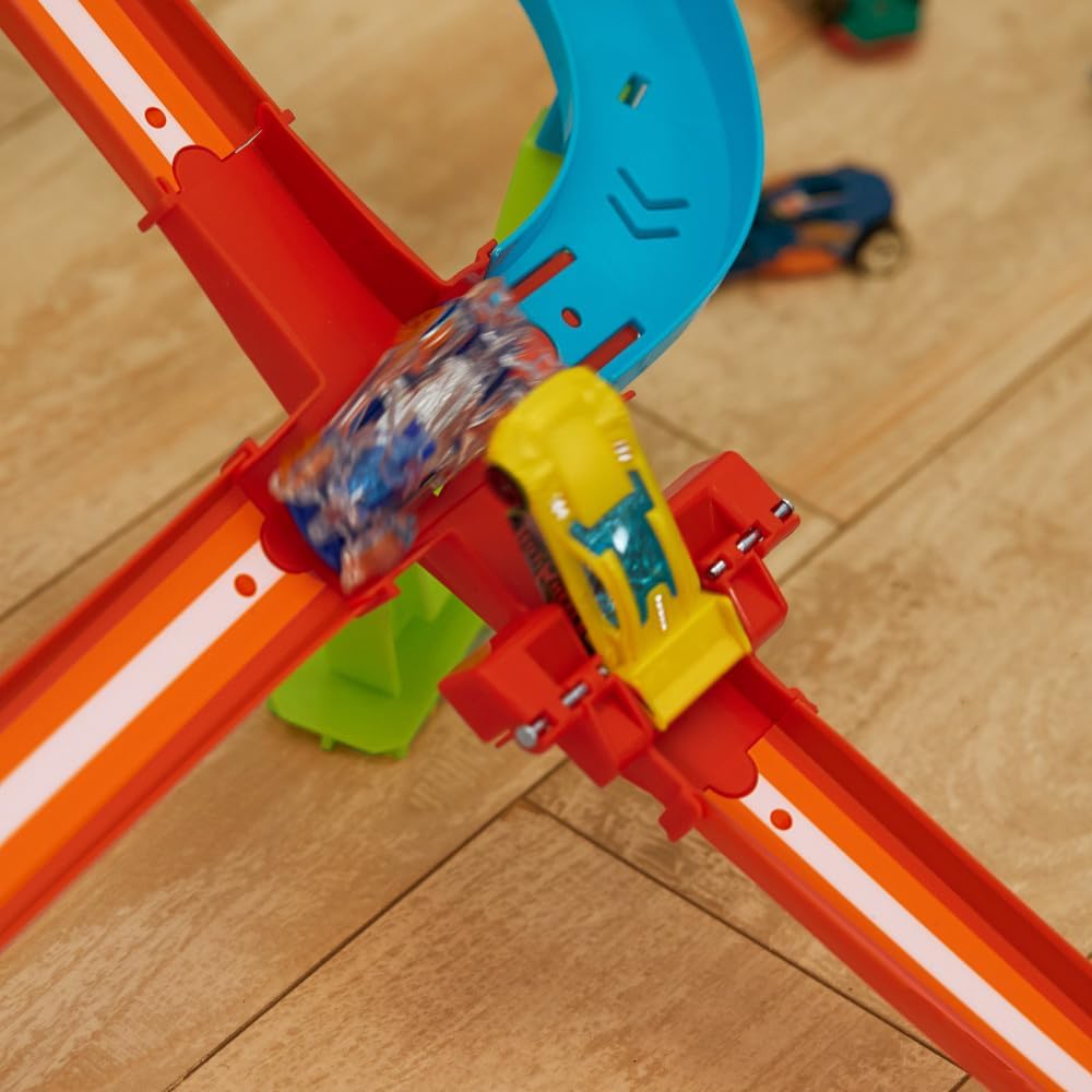Hot Wheels Pist Seti, Hot Wheels Neon Yarışlar Çoklu Yarış Heyecanı Pist Seti,1 adet araba, motorlu hızlandırıcı, bir veya birden çok arabayla oyun, oyuncak depolama, HPC07