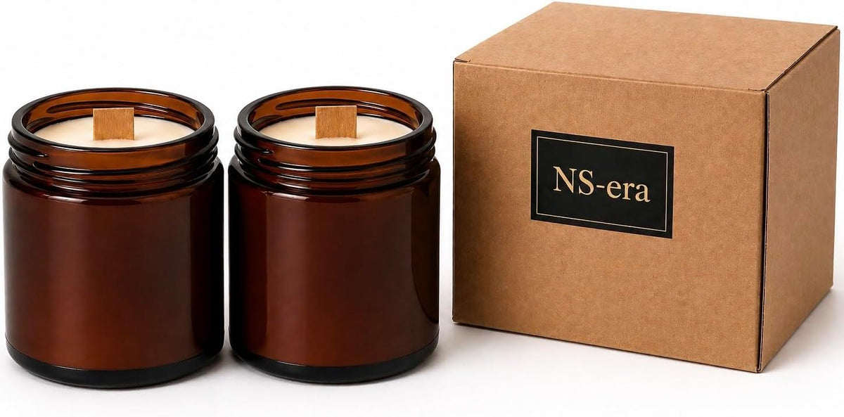 2'li Paçuli Bergamot Tarçın Kokulu Mum Seti Toplam 420 ml (260 gr) - Ahşap fitil, Amber Cam Kavanoz, Uzun Yanma Süresi, Dekoratif ve Hediye Kutulu