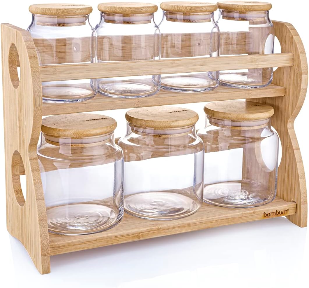 Bambum Bench Standlı 8 Parça Cam Baharat Takımı