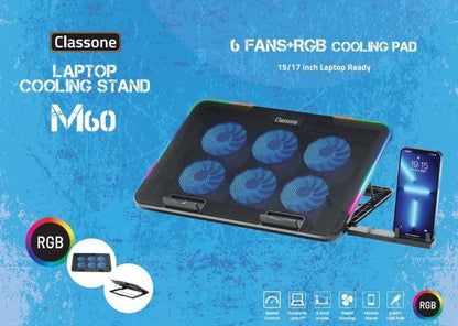 Gaming M60 Laptop Soğutucu, 2500 RPM,10 RGB ışık kontrolü, 15.6-17 inch, Hız kontrolü, 6 Büyük fan,Telefon standı, 2 USB