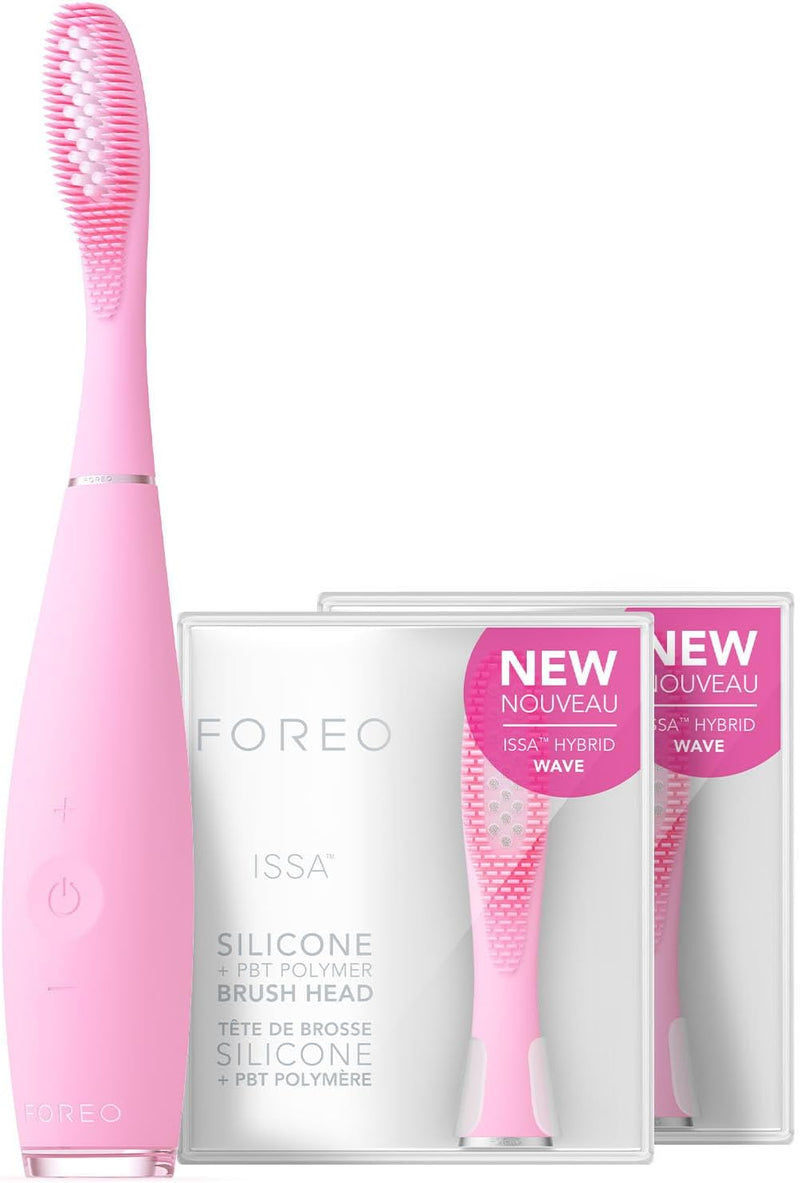FOREO Total Care ISSA 3 Seti - Ultra-Hijyenik 4’ü 1 Arada Silikon Sonik Elektrikli Diş Fırçası + 2 ISSA Hybrid Wave Fırça Başlığı - Beyaz Dişler, Temiz Diş Etleri, Yanaklar ve Dil, Yumuşak Fırça
