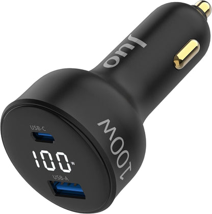 Juo 100W Led Ekranlı Type-C + USB-A Araç Şarj Aleti iPhone & Android & Notebook Araç içi Şarj Cihazı