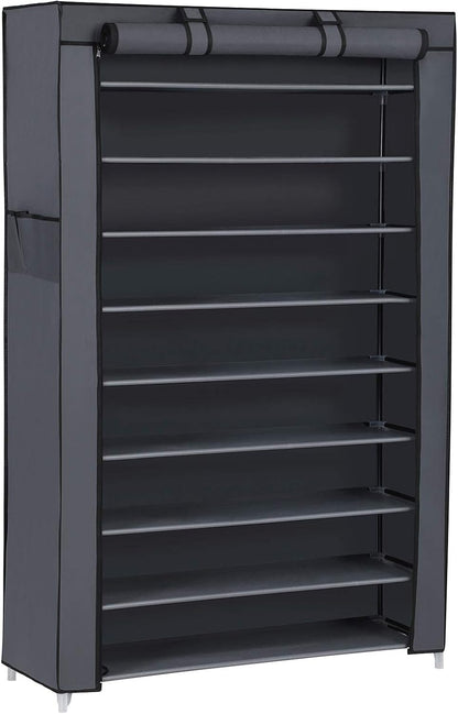 SONGMICS Toz Geçirmez Örtülü 10 Katlı Ayakkabı Rafı, 88x28x160 CM, Gri, RXJ36G