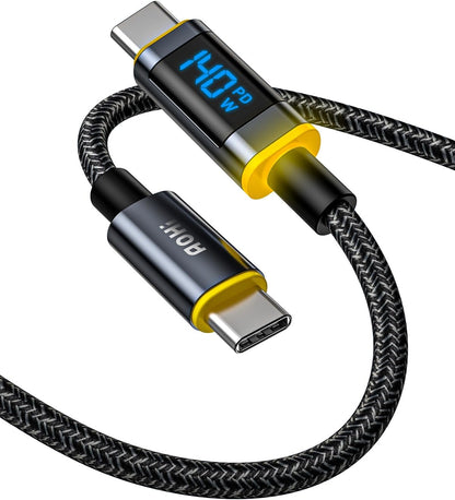 AOHI 140 W USB C Kablosu, Ekranlı, Magline Naylon 1,2 m Tip C Hızlı Şarj Kablosu - iPhone 15 Pro Max, Galaxy, MacBook Pro/Air, iPad Pro/Air, Pixel ve Daha Fazlası ile Uyumlu