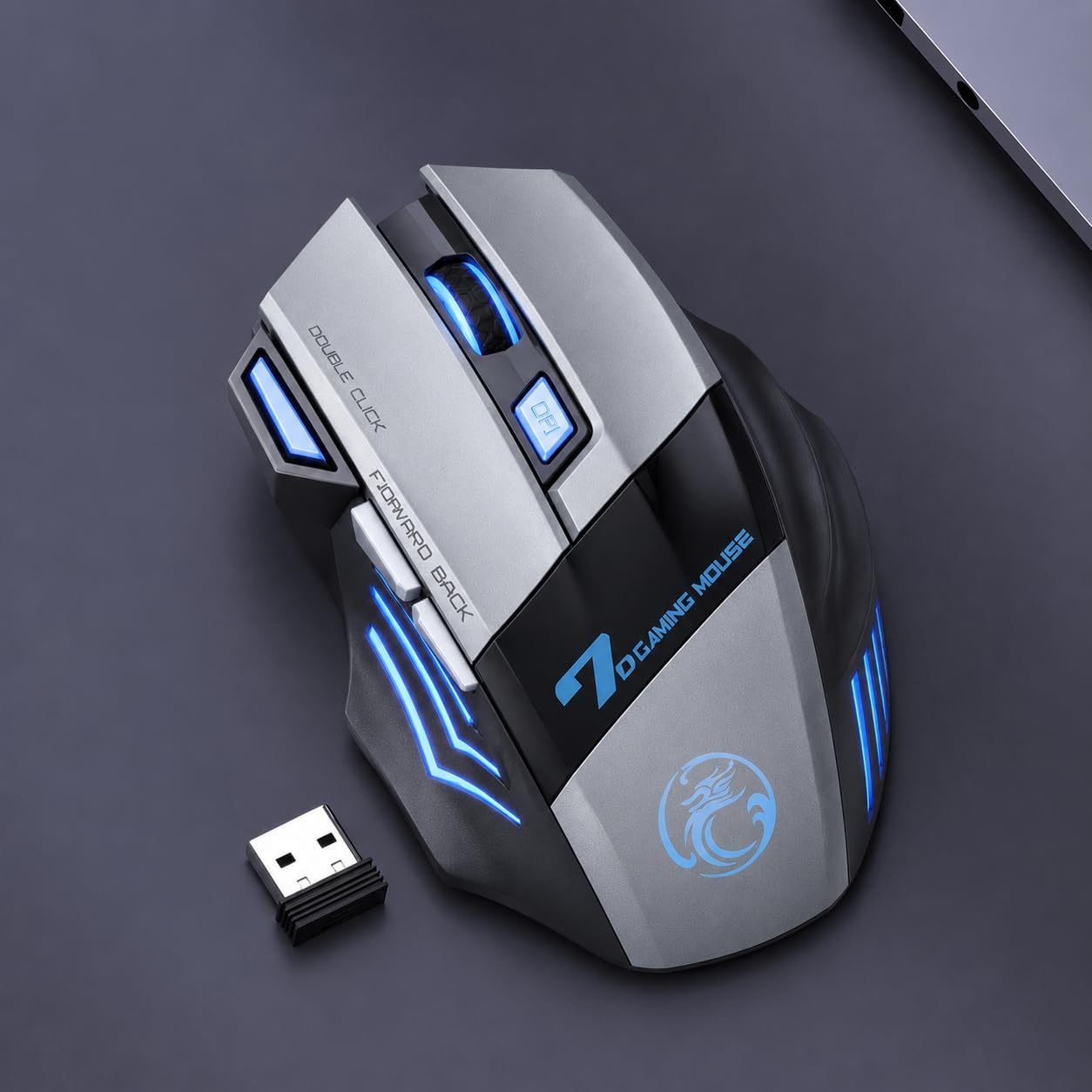 Kablosuz Oyuncu Mouse – 3200 DPI Ayarlanabilir Hassasiyet, RGB 7 Renk LED Aydınlatma, Şarjlı, Ergonomik Tasarım, 2.4GHz Wireless Gaming Mouse | GW-X7 (Gri)